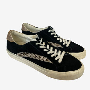 Madewell Sneakers Womens 9 Black Suede Leather Calf Hair Sidewalk Low Top AA177